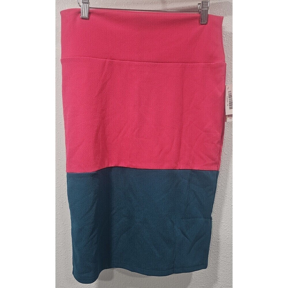 LuLaRoe Women's Cassie Colorblock Pencil Skirt Pink & Teal Green NWT Size Medium